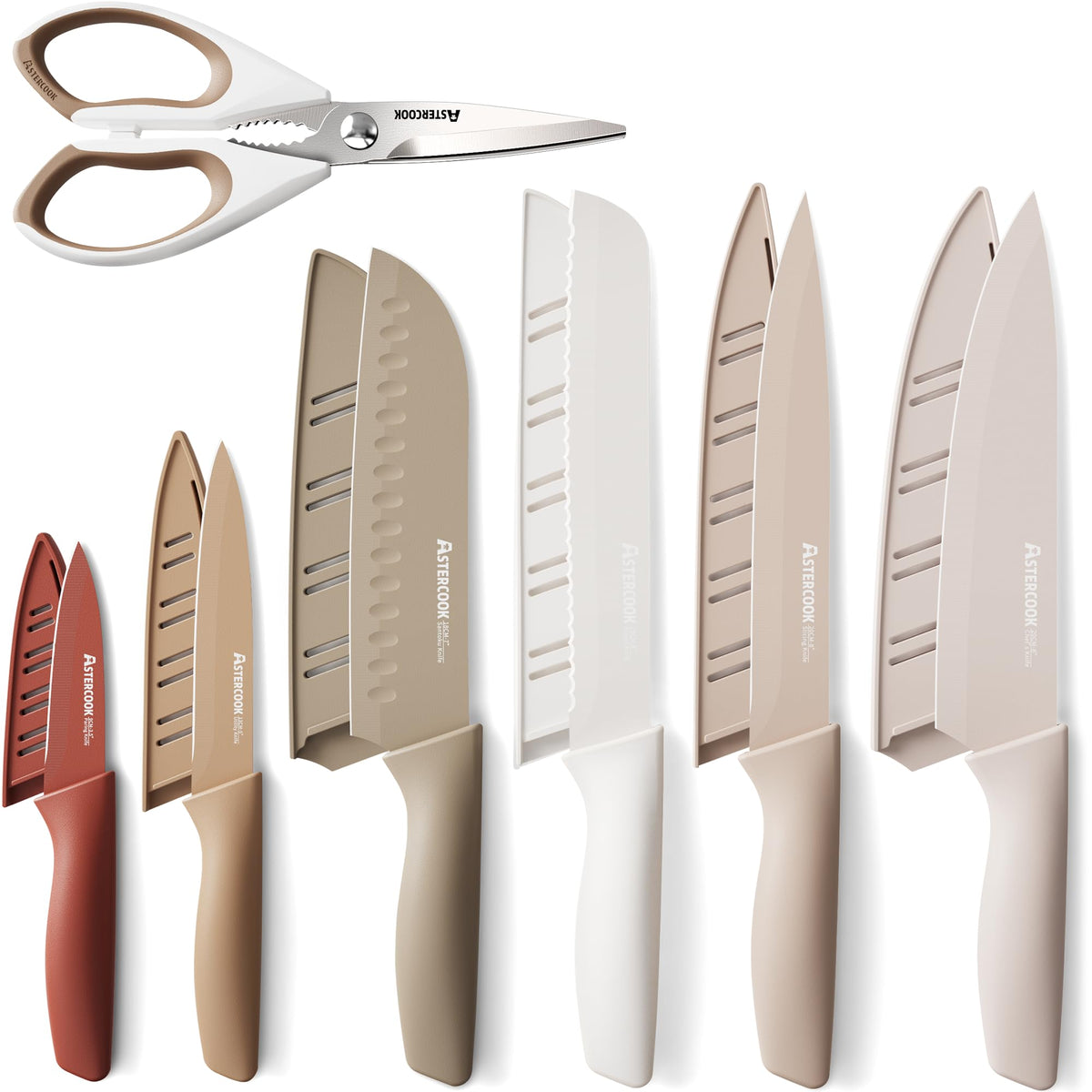 Astercook 13-piece knife set with anti-rust coating for everyday cooking