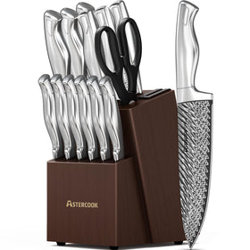 Astercook 15-piece knife set with block highlights precision and organized kitchen storage.