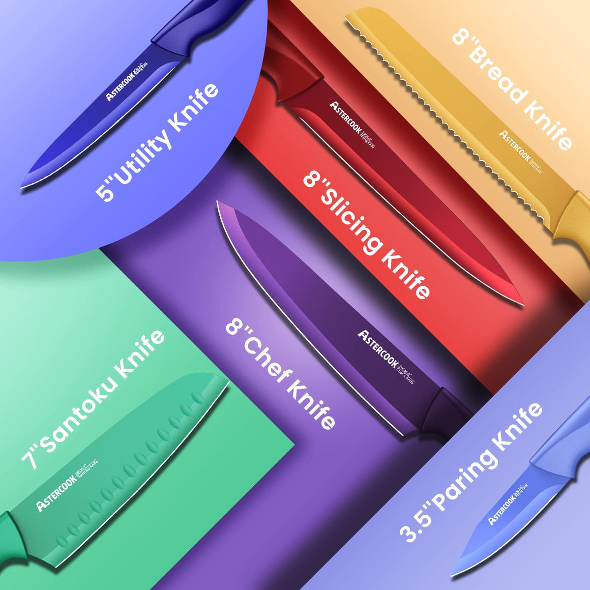 Astercook 8in serrated bread knife for clean slices.