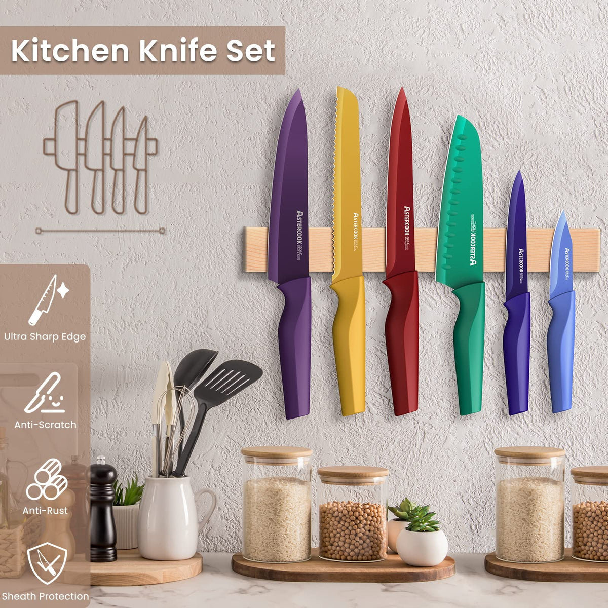 Astercook 8in slicing knife for uniform, effortless slicing.