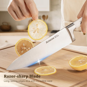 Astercook 8-inch slicing knife for clean, uniform portions.