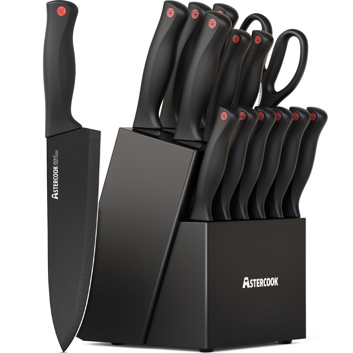 Astercook knife set block built-in sharpener for convenient upkeep