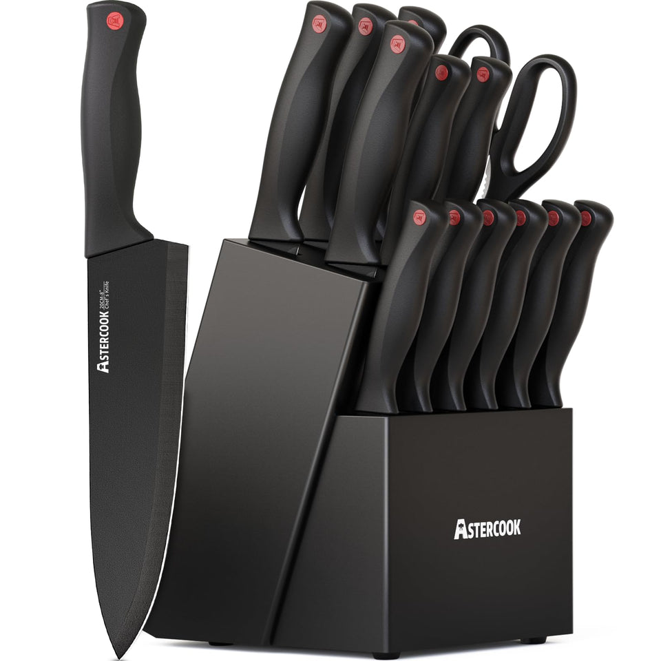 Astercook knife set block built-in sharpener for convenient upkeep