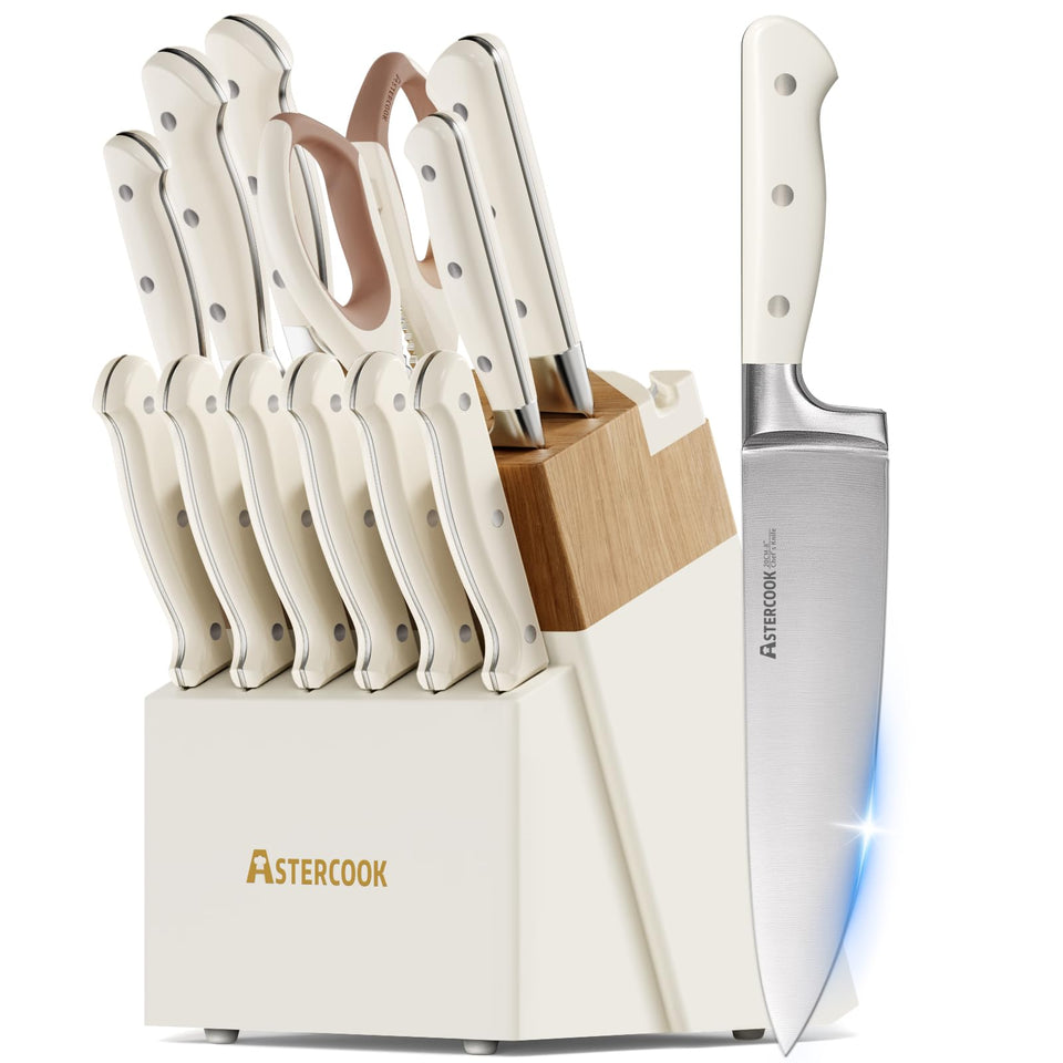 Astercook knife set block with built-in sharpener for easy edge maintenance