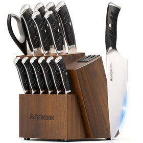Astercook knife set with block and dual sharpener for easy daily prep.