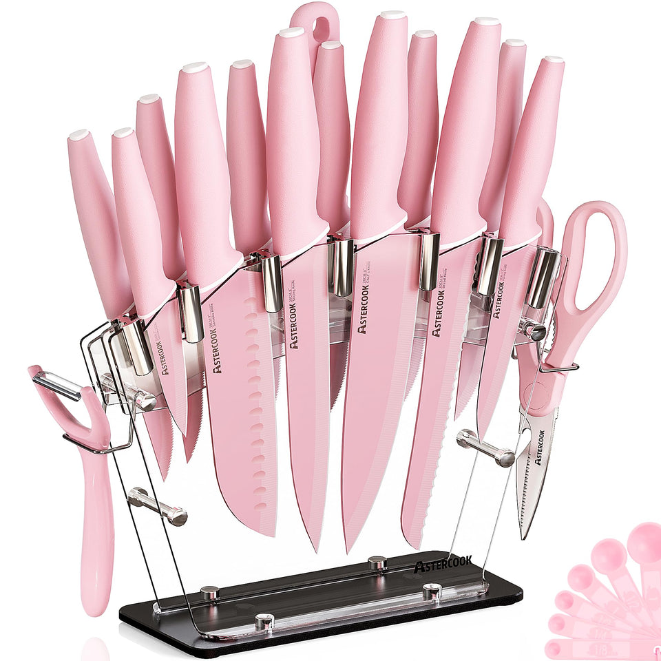 Astercook knife set with block and sharpener arranged for organized daily cooking