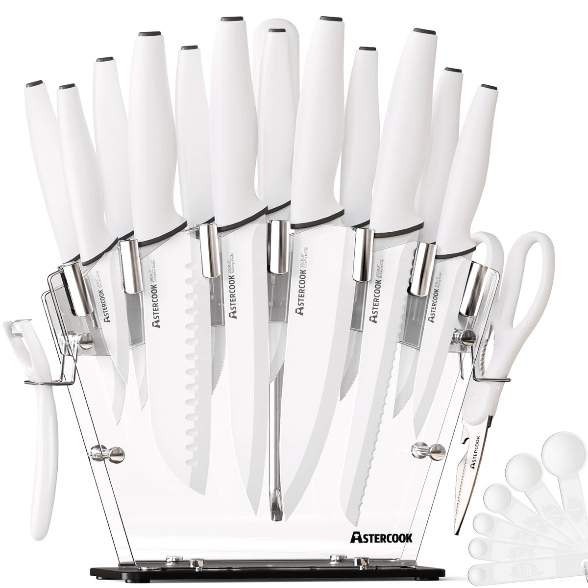 Astercook knife set displayed in the white block for organized everyday cooking