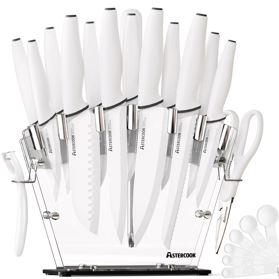 Astercook knife set displayed in the white block for organized everyday cooking
