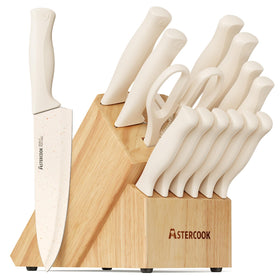 Astercook knife set block with sharpener for everyday prep