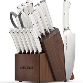 Astercook knife set block with knives for organized counter storage.