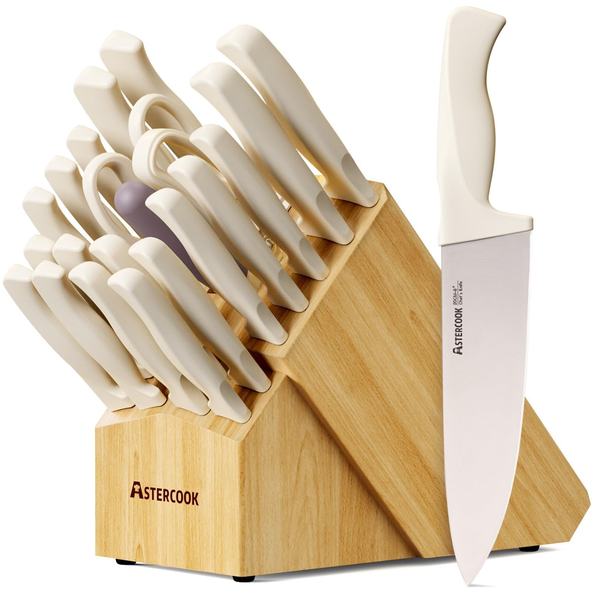 Astercook 22-piece knife set displayed in block for organized prep and storage
