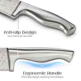 Astercook six serrated 4.5-inch steak knives arranged on block.