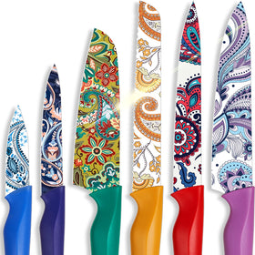 Astercook paisley-pattern blades with colorful finish for kitchen flair