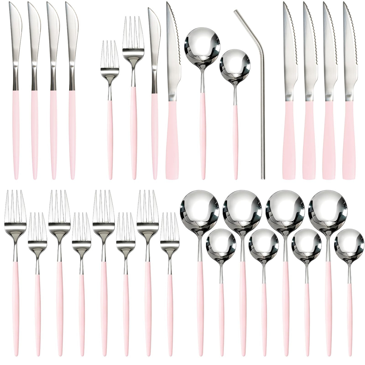Astercook pink silverware set on a dining table, elegant and durable
