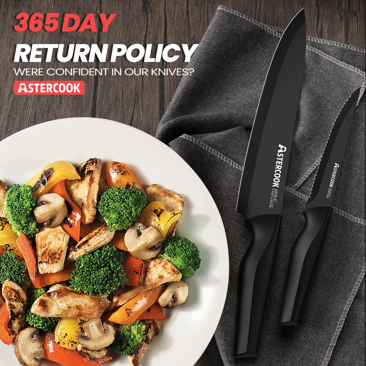 Astercook precision-edge knives for everyday slicing and dicing
