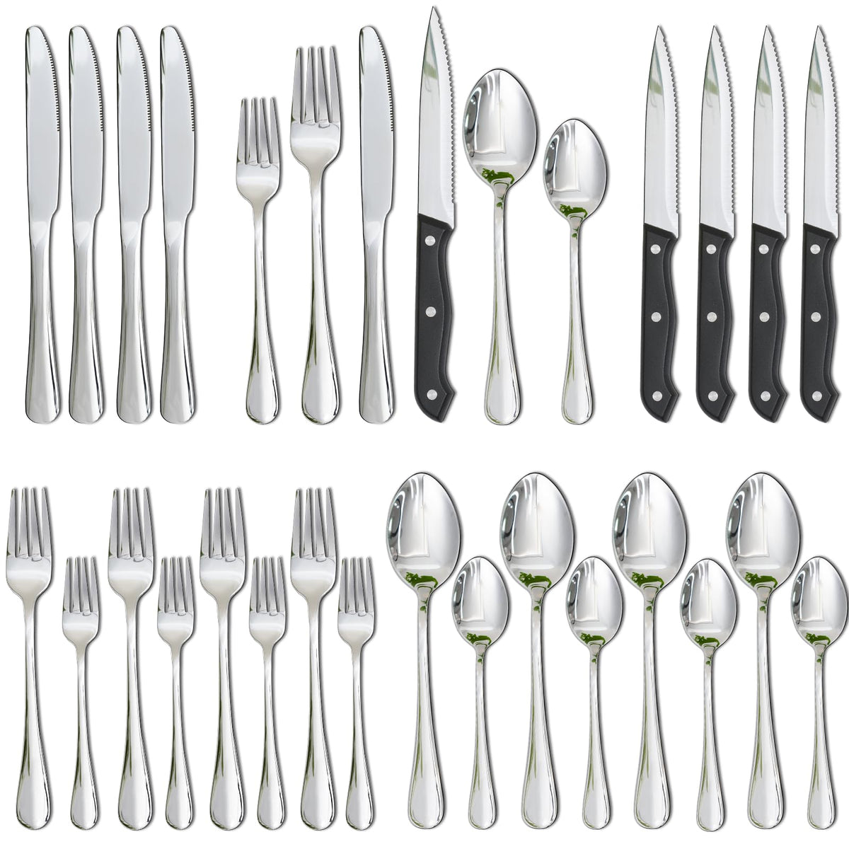 Astercook silverware set 24-piece on a table, durable stainless steel for lasting use