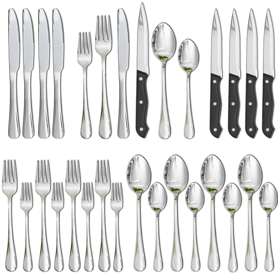Astercook silverware set 24-piece on a table, durable stainless steel for lasting use