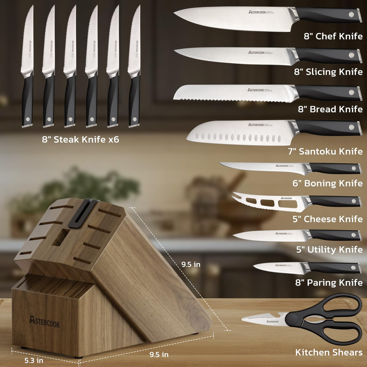 Astercook 6-piece serrated steak knives offer even cuts at meals.