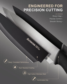 Astercook stainless steel knives close-up showing sharp blades for precise prep.
