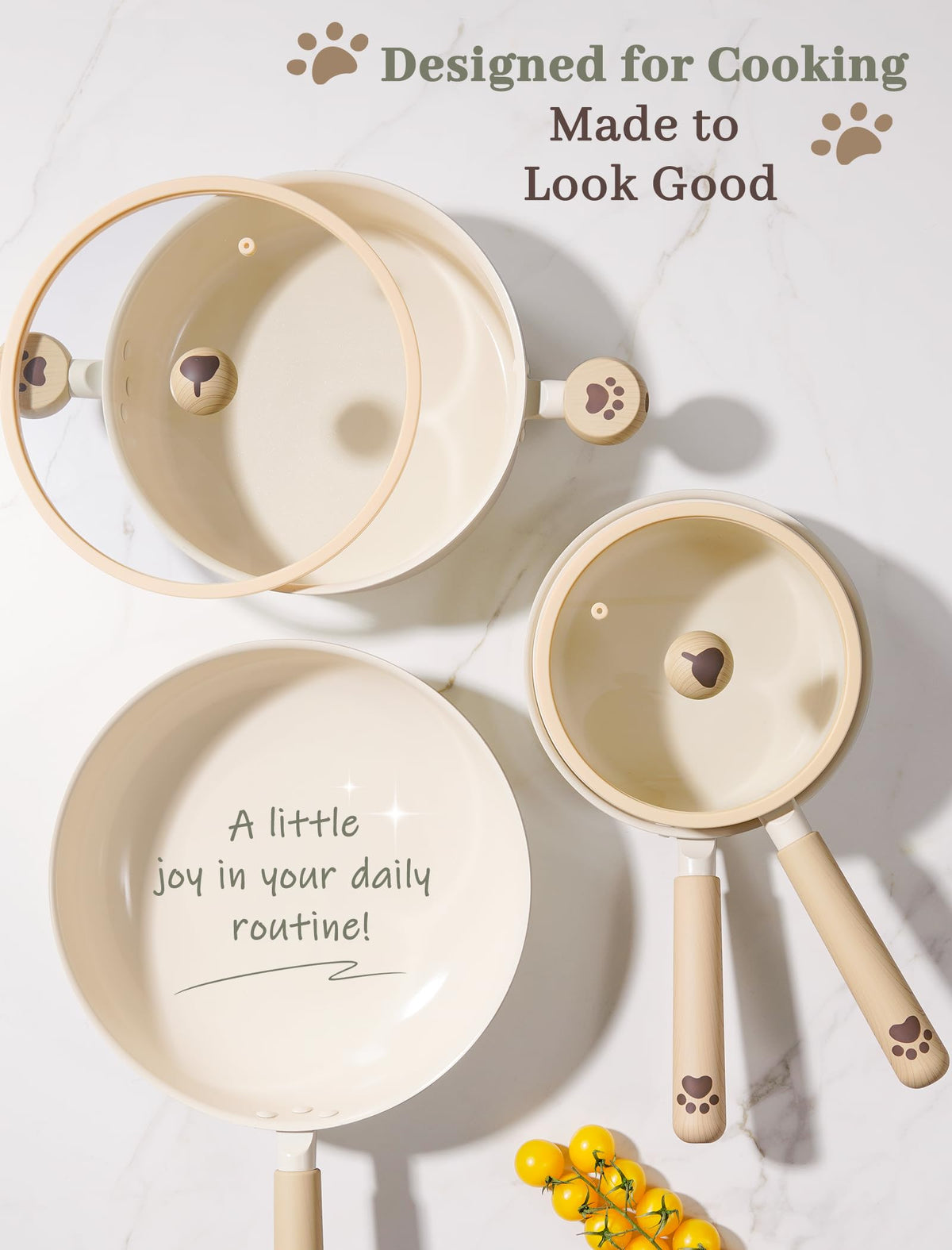 Astercook tempered glass lids for easy monitoring during cooking.