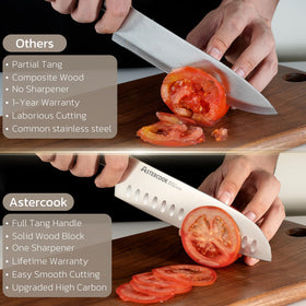 Astercook wood block with dual sharpeners keeps blades razor-ready
