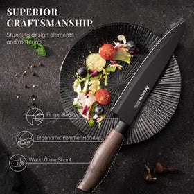 Astercook wood-grain handle closeup emphasizes comfortable grip and stylish design