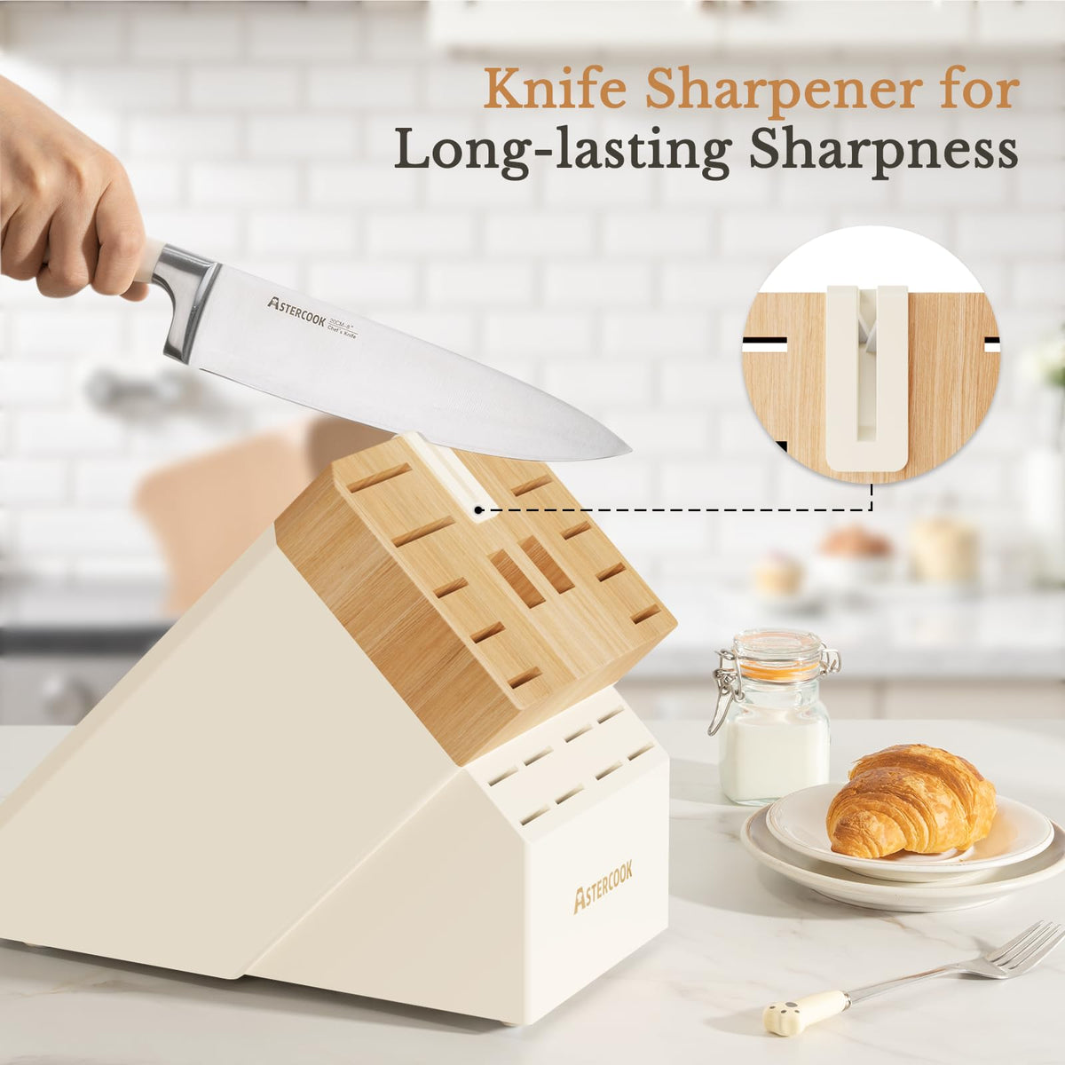 Astercook wooden block storage keeps knives secure and stylish