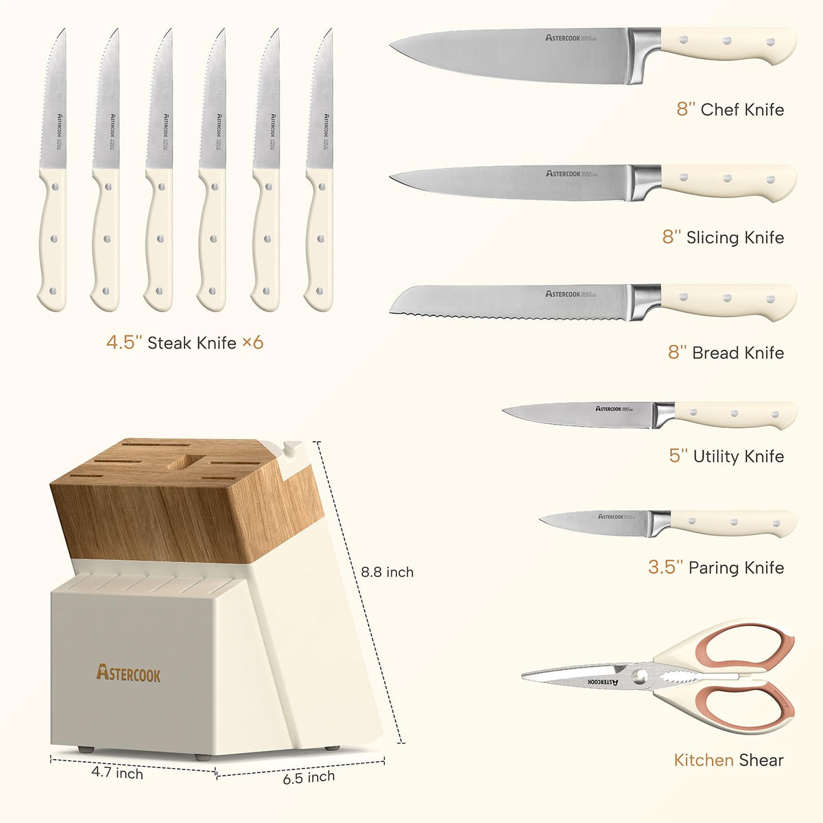 Astercook wooden block with built-in sharpener for organization