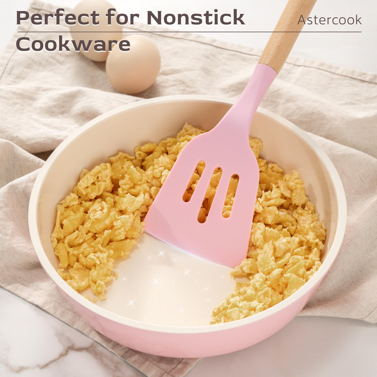 Astercook wooden handles offer durable, comfortable grip during cooking.