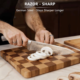 Astercook wooden knife block keeps the 21-piece set organized