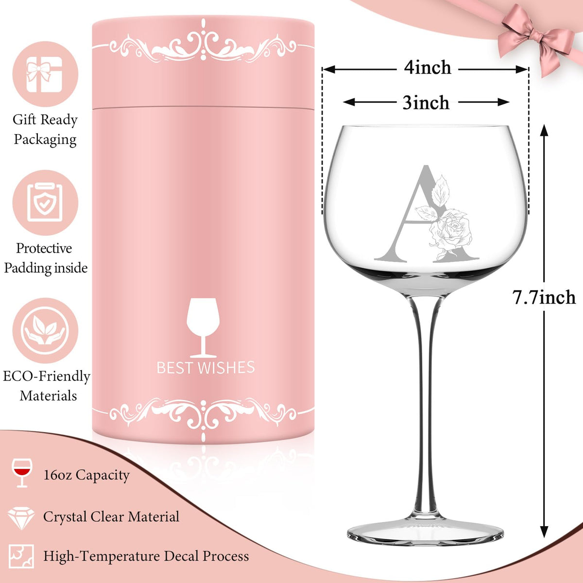 Astonlink monogrammed wine glass for birthdays and weddings.