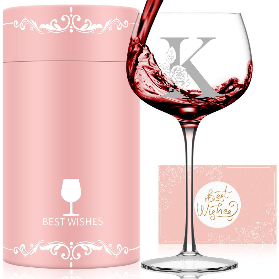 Astonlink monogram wine glass with initial A, perfect for a personalized birthday gift.