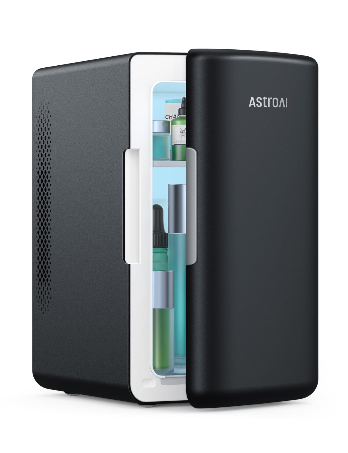 AstroAI mini fridge 6L front view shows compact design ideal for desks and nightstands.