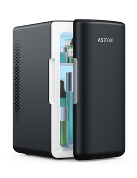 AstroAI mini fridge 6L front view shows compact design ideal for desks and nightstands.