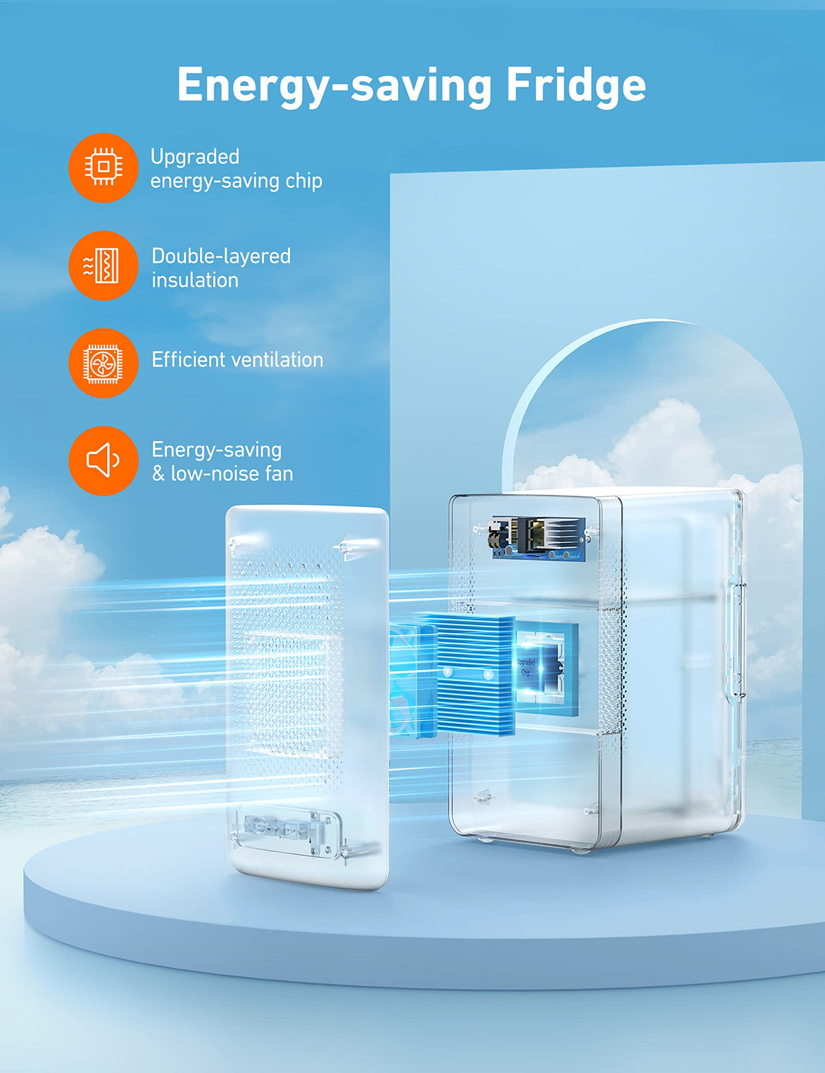 AstroAI mini fridge 6L hidden hinges reduce scratches and add a clean look.