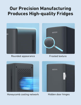 AstroAI mini fridge 6L silicone base pads prevent slipping and protect surfaces.