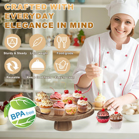 ASTROLIN acacia cake stand with clear dome showcases desserts safely