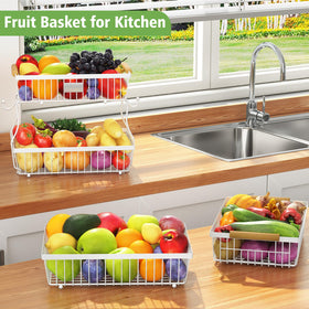Astrorhine 2-Tier Fruit Basket white finish, modern kitchen organizer.