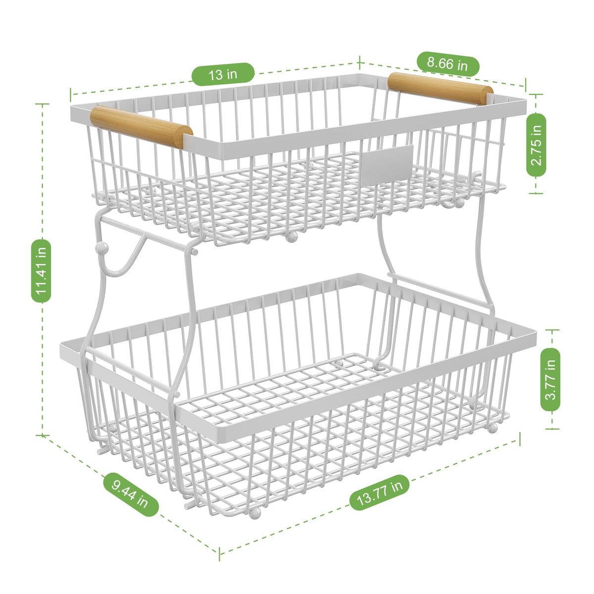Astrorhine 2-Tier Fruit Basket on a counter, compact storage with elevated tiers.