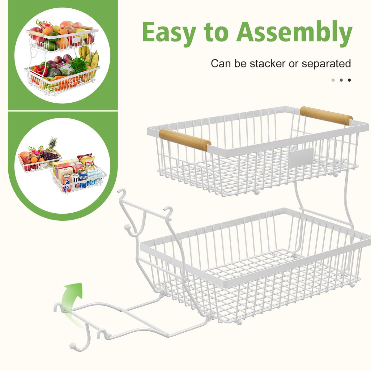Astrorhine 2-Tier Fruit Basket disassembled for space-saving storage.