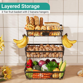 Astrorhine fruit basket with wooden handle for easy lifting and stylish kitchen storage