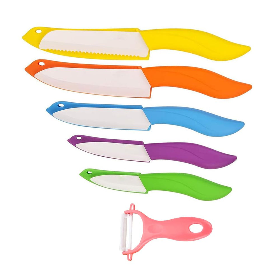 Astylway ceramic knife set with color-coded covers for organized storage and safety