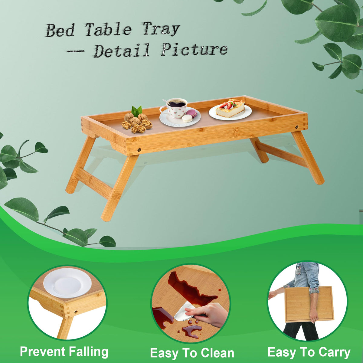 Asuthzon folding bed tray with legs stored flat.