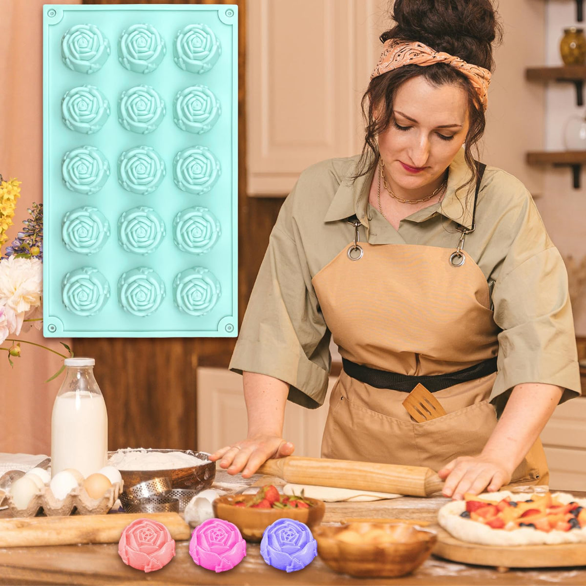 Aswewamt rose silicone mold enabling easy de-molding for party treats.