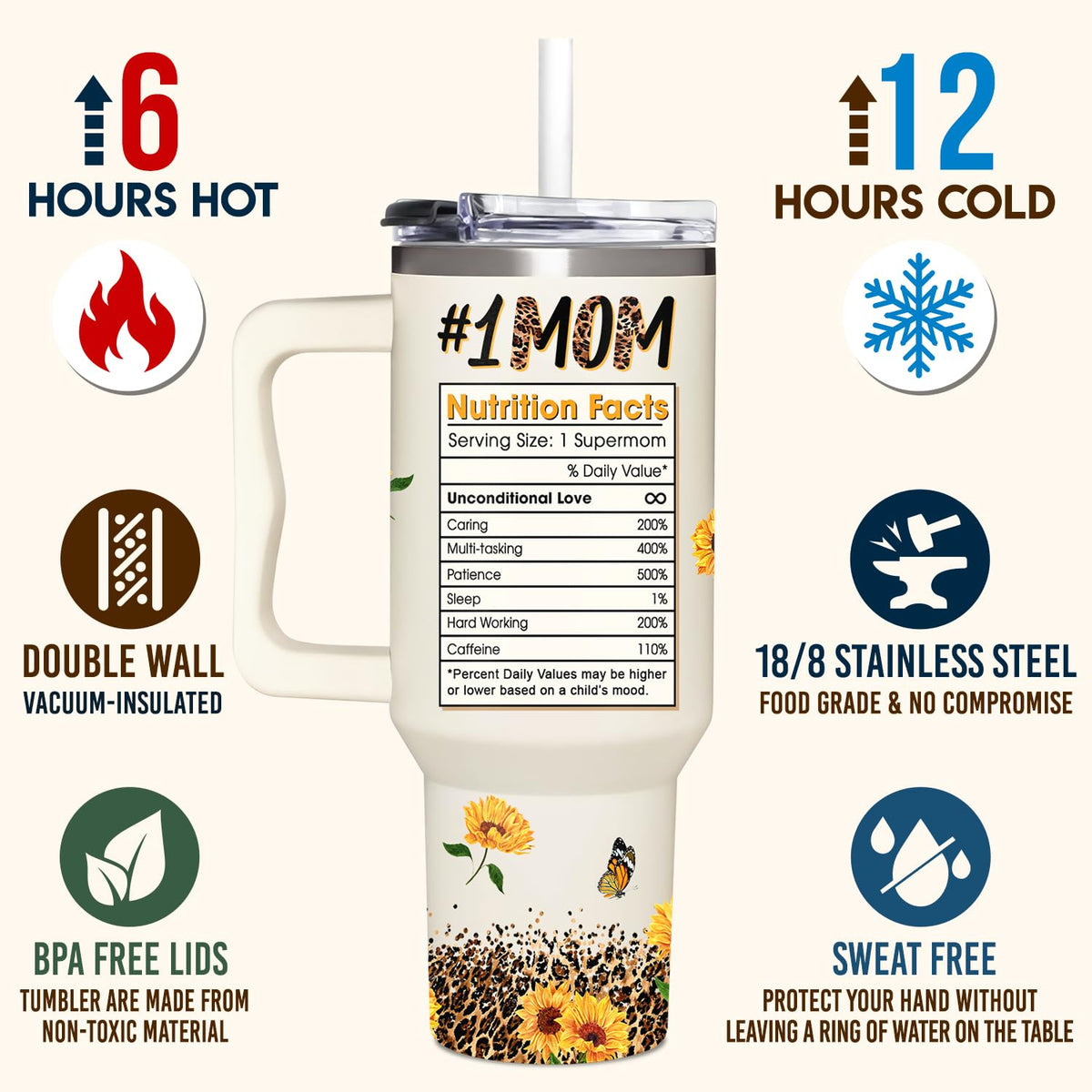 AT2Z Global 40oz insulated stainless steel tumbler for hot or cold drinks.