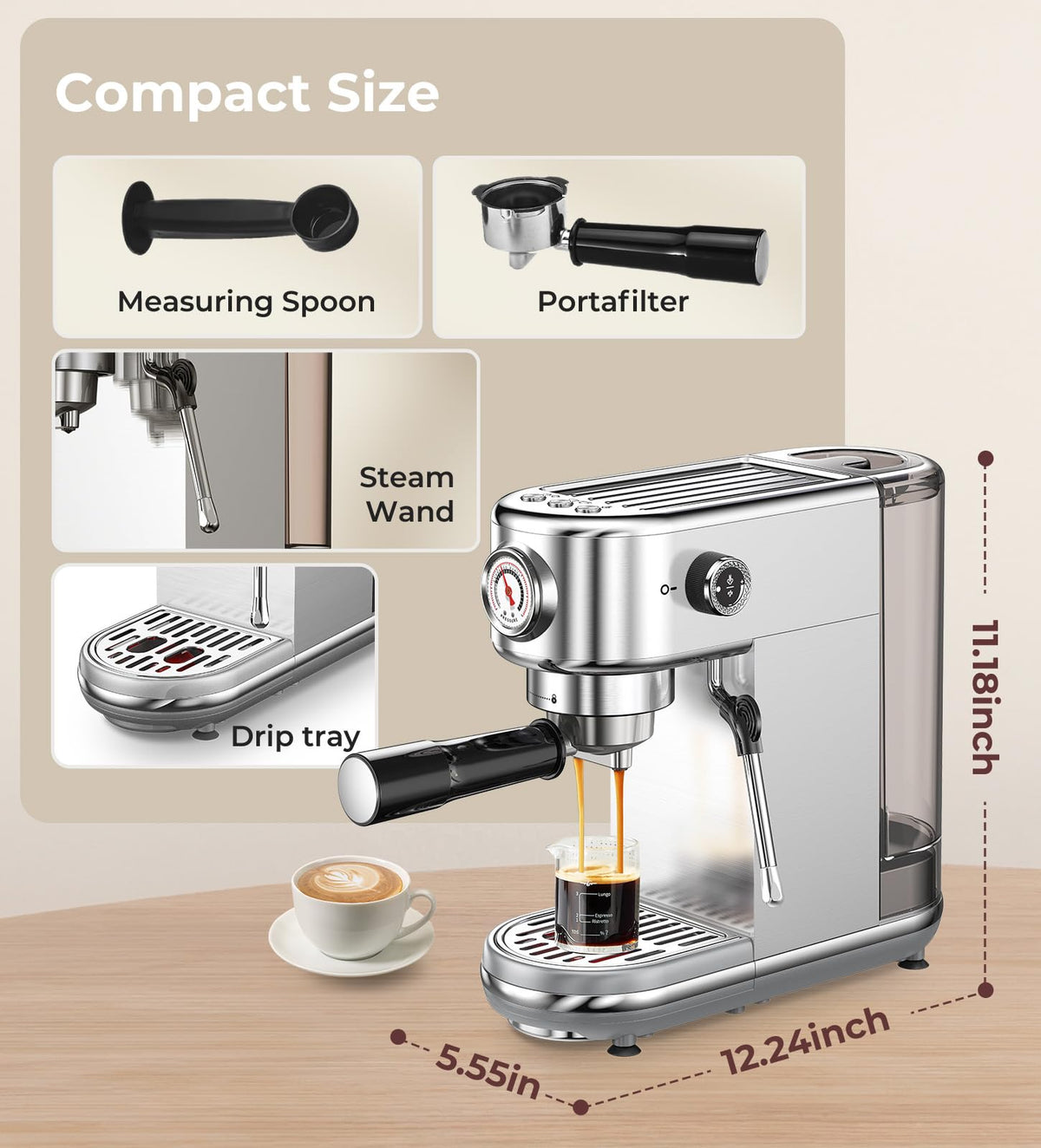 atatix includes portafilter, tamper, scoop, funnel for complete setup.