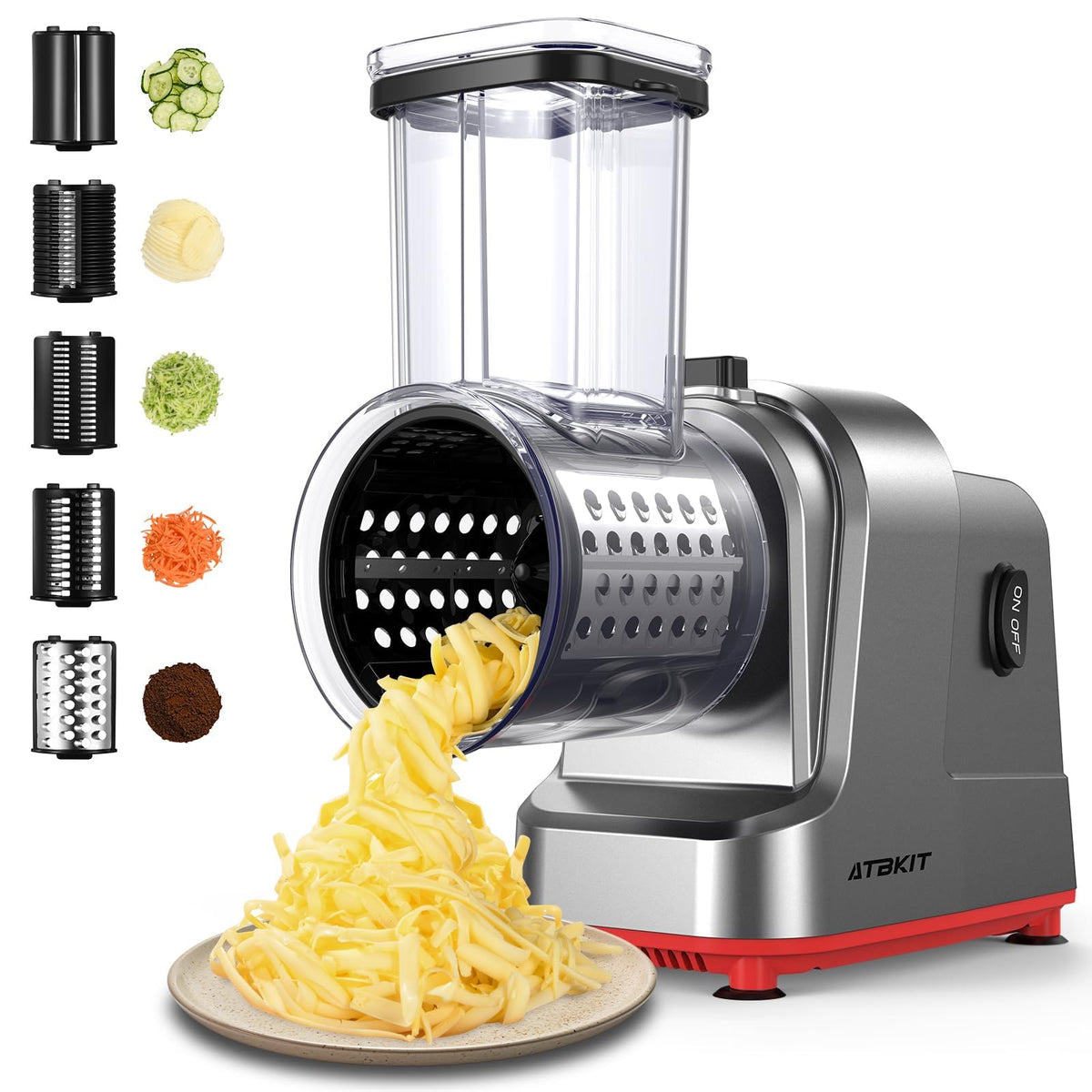ATBKIT electric cheese grater with 5-blade system for versatile prep