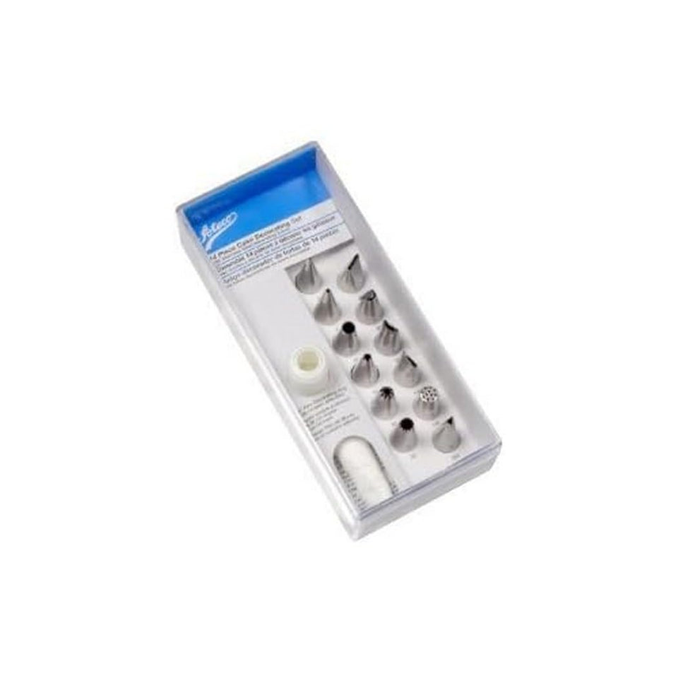Ateco 14-piece cake decorating set with silver finish for versatile decorating.