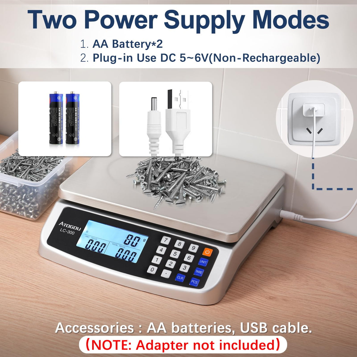 Atogou 66lb scale full-view LCD display for clear readings from any angle.