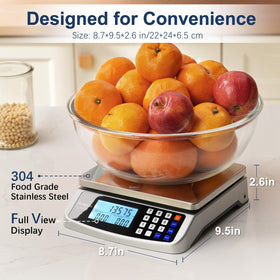 Atogou 66lb scale uses pricing, tare, and counting functions for efficiency.